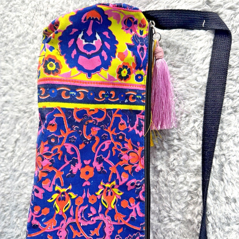Yoga Mat Carrier Bag Boho Neon Floral Pink Blue Tassel Strap Zip Thailand